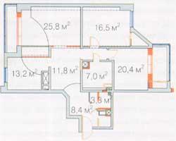 План трехкомнатной квартиры после перепланировки